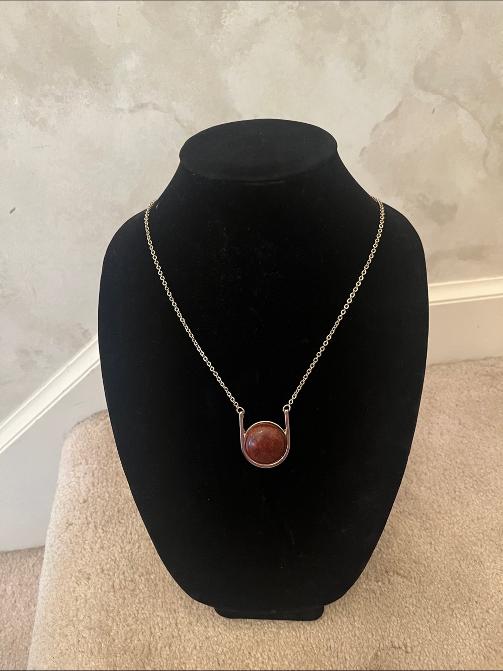 White House Black Market Gold Chain Necklace with Brown Stone Pendant